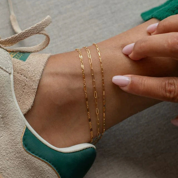 Wholesale Women's Geometric Stainless Steel Electroplated Three Layer Anklet Jewelry With Paper Clip Chain Style