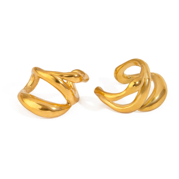 Wholesale Women's Geometric Stainless Steel Electroplated Three Layer Hollow High Level Ear Clip Earrings