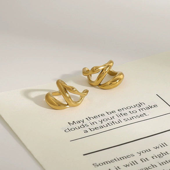 Wholesale Women's Geometric Stainless Steel Electroplated Three Layer Hollow High Level Ear Clip Earrings