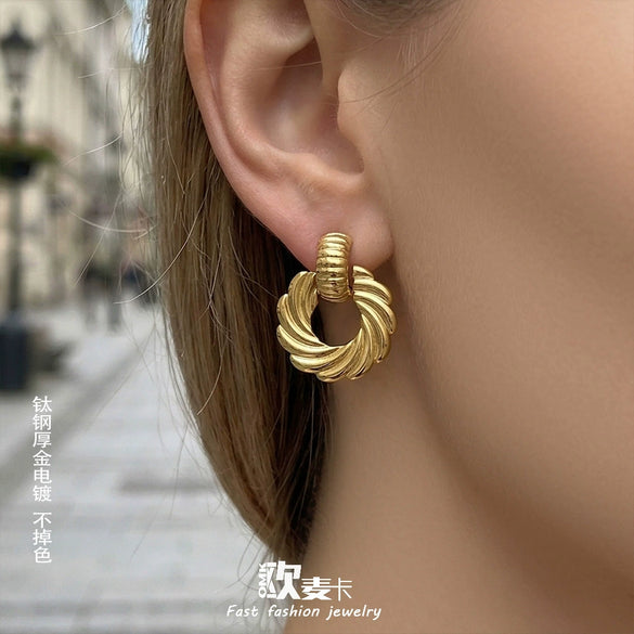 Wholesale Women's Geometric Stainless Steel Electroplated Threedimensional Spiral Twist Chic Earrings
