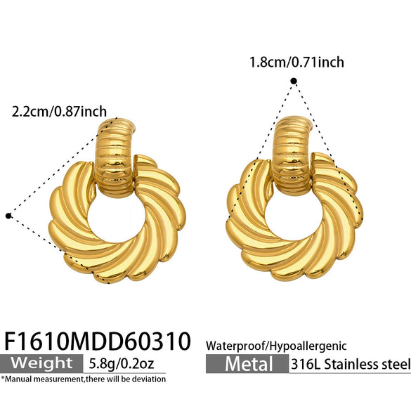 Wholesale Women's Geometric Stainless Steel Electroplated Threedimensional Spiral Twist Chic Earrings