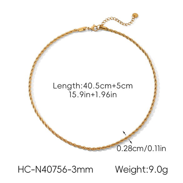 Wholesale Women's Geometric Stainless Steel Electroplated Twist Chain Necklace Jewelry