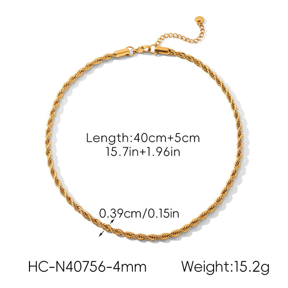 Wholesale Women's Geometric Stainless Steel Electroplated Twist Chain Necklace Jewelry
