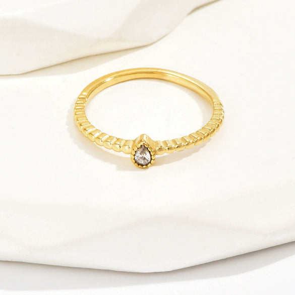 Wholesale Women's Geometric Stainless Steel Electroplated Water Drops Zircon Ring