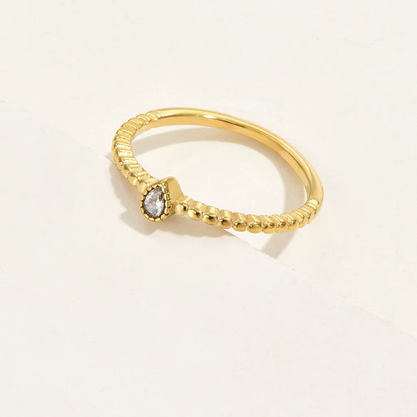 Wholesale Women's Geometric Stainless Steel Electroplated Water Drops Zircon Ring