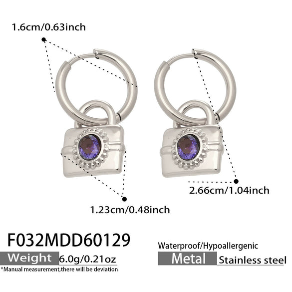 Wholesale Women's Geometric Stainless Steel Electroplated Zircon Pendant Earrings Niche Style