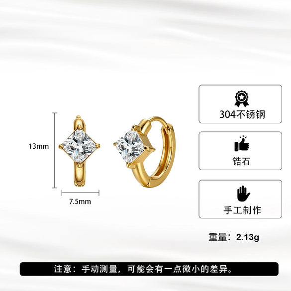 Wholesale Women's Geometric Stainless Steel Electroplated Zirconinlaid Earrings Hoops Fashion Ear Accessories