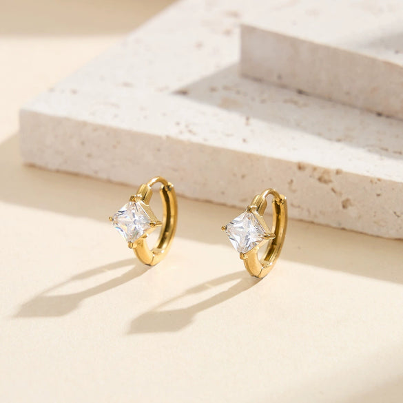 Wholesale Women's Geometric Stainless Steel Electroplated Zirconinlaid Earrings Hoops Fashion Ear Accessories