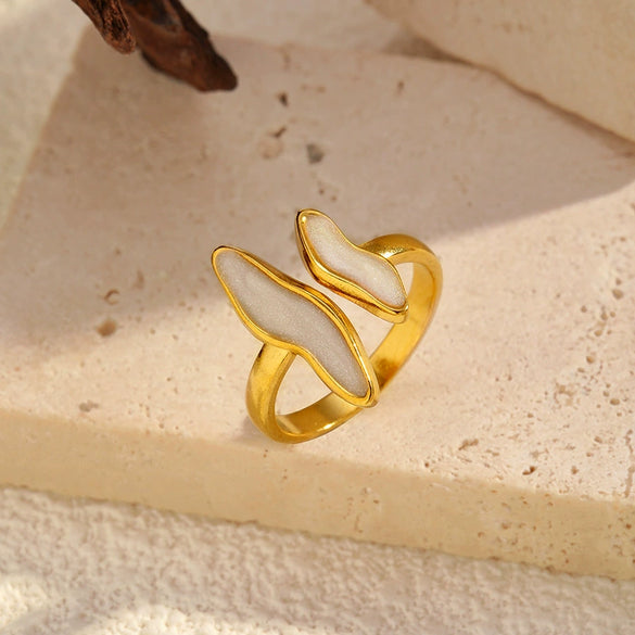Wholesale Women's Geometric Stainless Steel Enamel Open Ring With Polished Electroplating