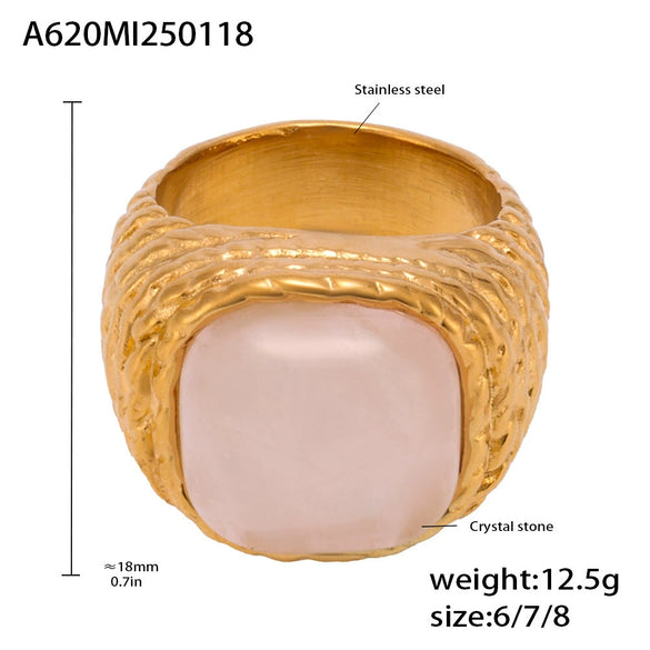 Wholesale Women's Geometric Stainless Steel Ferris Wheel Maillard Tiger Eye Stone Ring With 18K Real Gold Electroplating Medieval Precision Jewelry