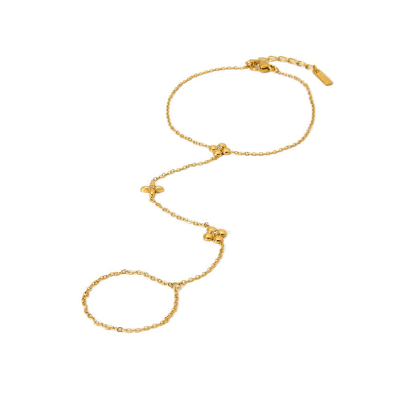 Wholesale Women's Geometric Stainless Steel Flower Ring Bracelet 18K Gold Plated Hand Jewelry