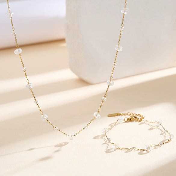 Wholesale Women's Geometric Stainless Steel Freshwater Pearl Electroplated Calendering Chain Bracelet And Necklace Jewelry