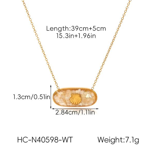 Wholesale Women's Geometric Stainless Steel Glued Shell Pendant Necklace With O Word Chain