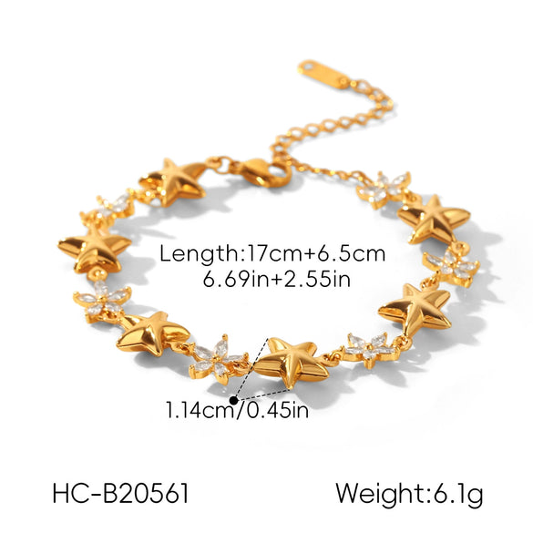 Wholesale Women's Geometric Stainless Steel Gold Plated Fivepointed Star Bracelet