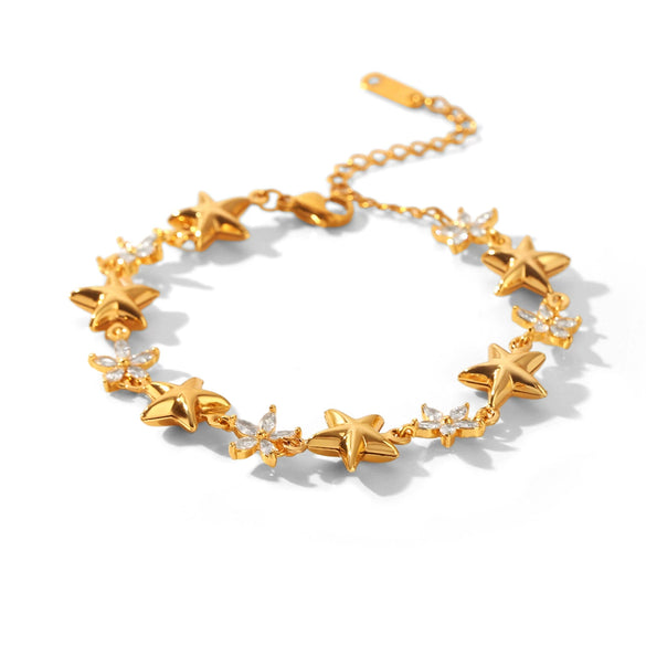 Wholesale Women's Geometric Stainless Steel Gold Plated Fivepointed Star Bracelet