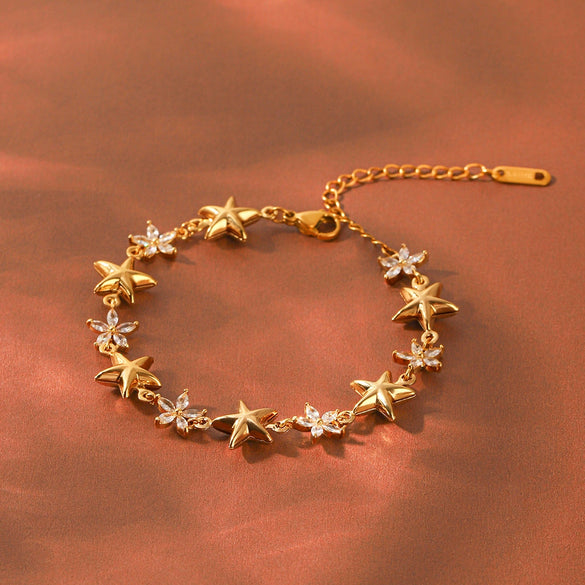 Wholesale Women's Geometric Stainless Steel Gold Plated Fivepointed Star Bracelet