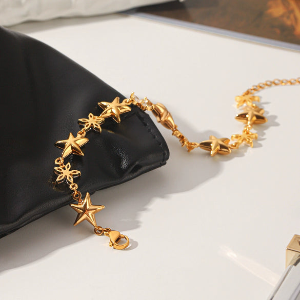 Wholesale Women's Geometric Stainless Steel Gold Plated Fivepointed Star Bracelet
