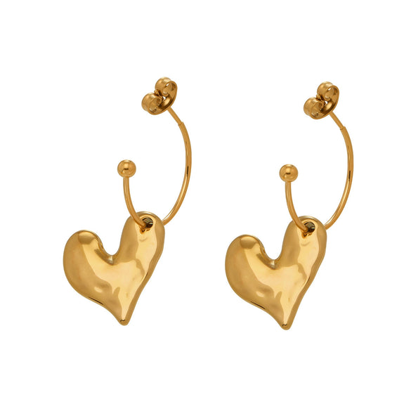 Wholesale Women's Geometric Stainless Steel Goldplated Asymmetrical Heart Pendant Earrings