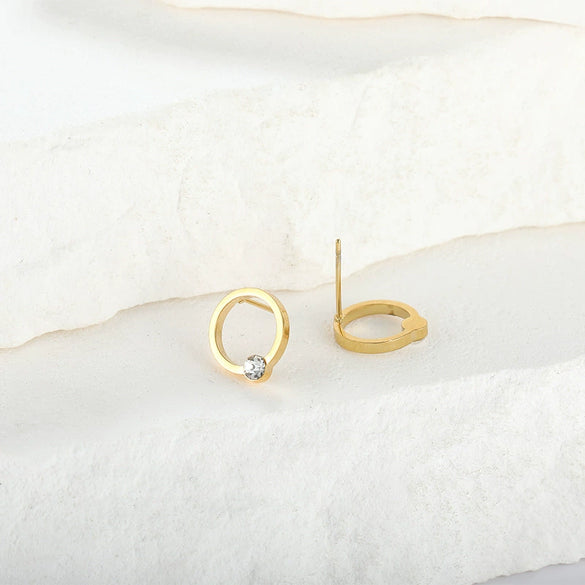 Wholesale Women's Geometric Stainless Steel Goldplated Diamond Earrings Highend Fashion Light Luxury Design