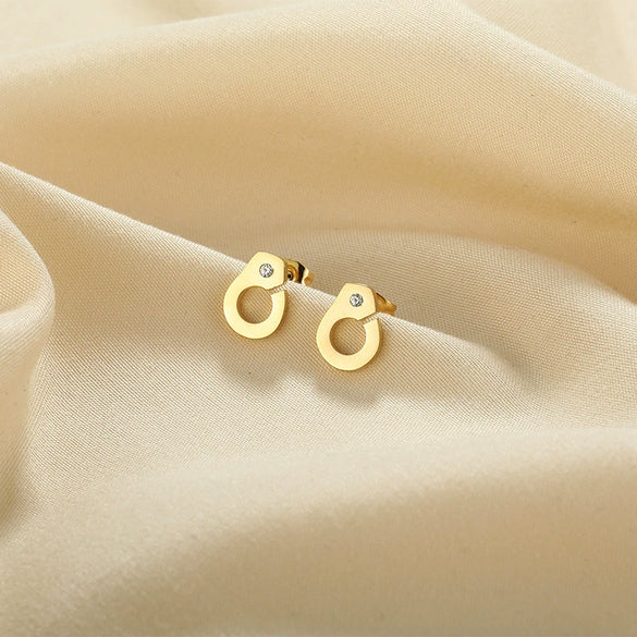 Wholesale Women's Geometric Stainless Steel Goldplated Diamond Earrings Highend Fashion Light Luxury Design