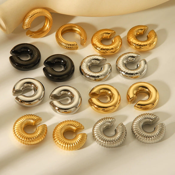 Wholesale Women's Geometric Stainless Steel Goldplated Ear Clip Without Ear Hole
