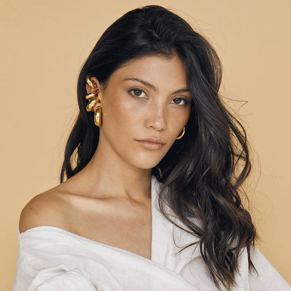 Wholesale Women's Geometric Stainless Steel Goldplated Ear Clip Without Ear Hole