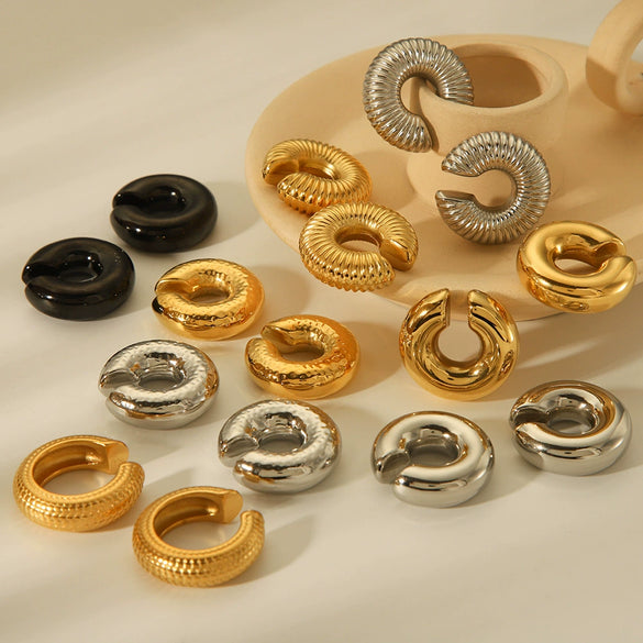 Wholesale Women's Geometric Stainless Steel Goldplated Ear Clip Without Ear Hole