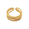 Wholesale Women's Geometric Stainless Steel Goldplated Microinlaid Zircon Threelayer Open Ring Light Luxury Style Fashionable Versatile Accessories