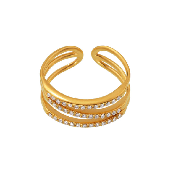 Wholesale Women's Geometric Stainless Steel Goldplated Microinlaid Zircon Threelayer Open Ring Light Luxury Style Fashionable Versatile Accessories