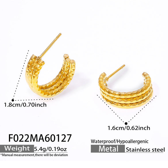 Wholesale Women's Geometric Stainless Steel Goldplated Threelayer Cshaped Earrings With Niche Design