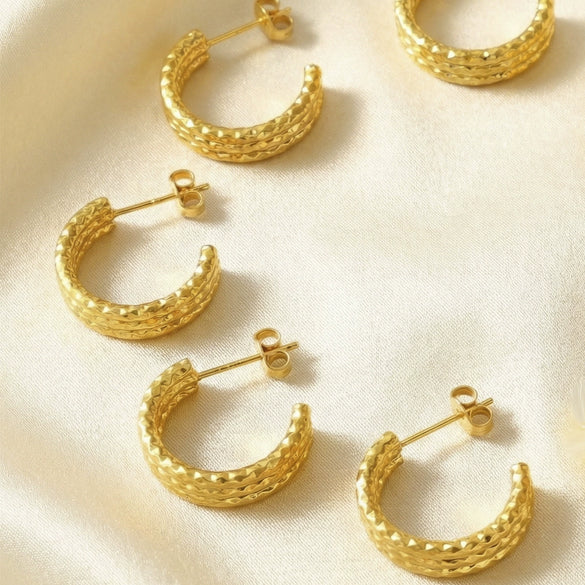 Wholesale Women's Geometric Stainless Steel Goldplated Threelayer Cshaped Earrings With Niche Design