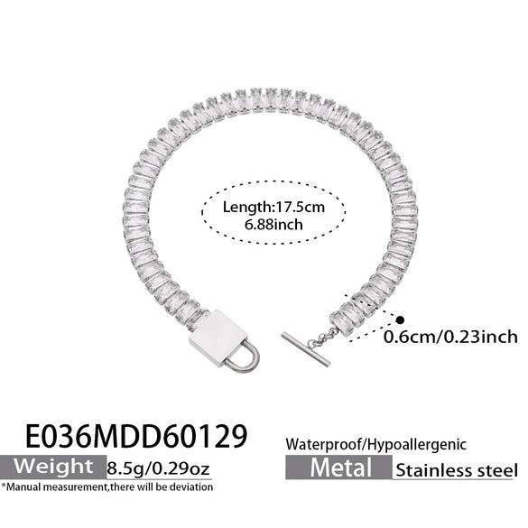 Wholesale Women's Geometric Stainless Steel Goldplated Zirconinlaid Chain Bracelet With Unique Lock Design