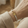 Wholesale Women's Geometric Stainless Steel Goldplated Zirconinlaid Chain Bracelet With Unique Lock Design