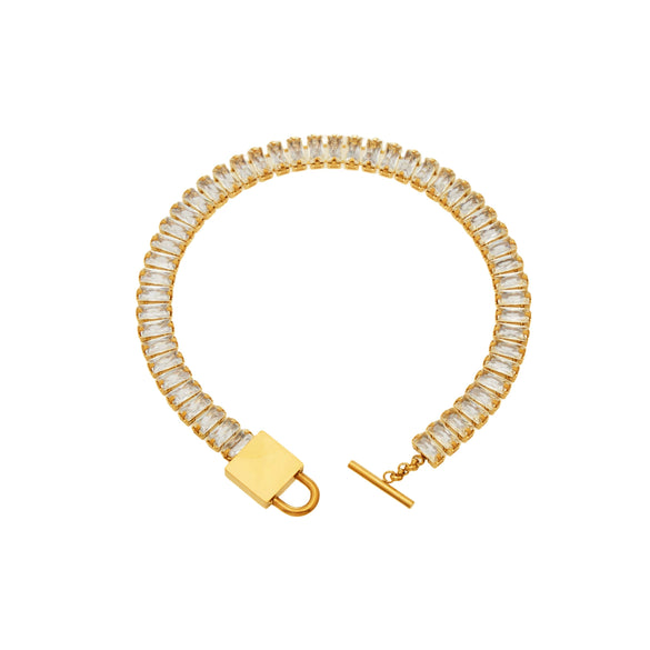 Wholesale Women's Geometric Stainless Steel Goldplated Zirconinlaid Chain Bracelet With Unique Lock Design
