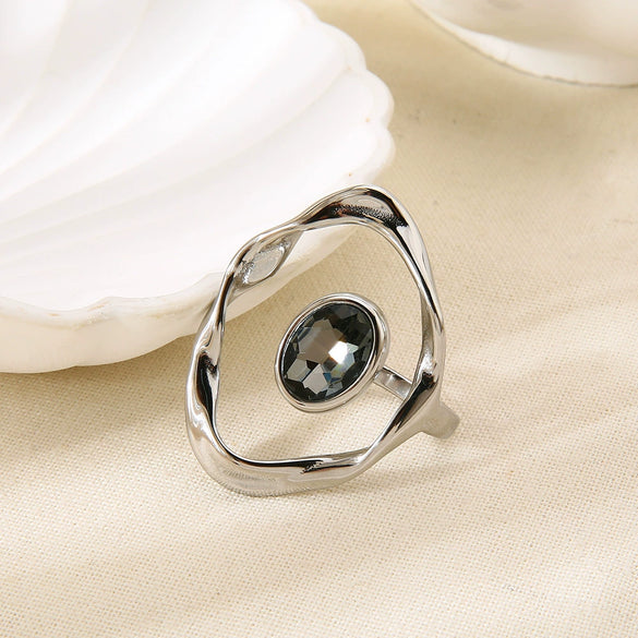 Wholesale Women's Geometric Stainless Steel Hammered Hollow Open Ring 18K Gold Plated Trendy Jewelry Accessories