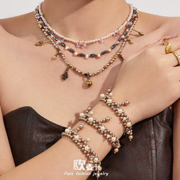 Wholesale Women's Geometric Stainless Steel Handmade Beaded Bracelet With Gourd Pendant