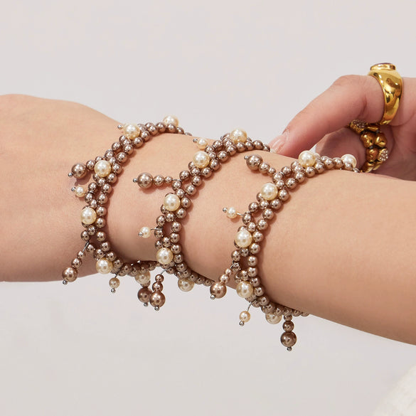 Wholesale Women's Geometric Stainless Steel Handmade Beaded Bracelet With Gourd Pendant