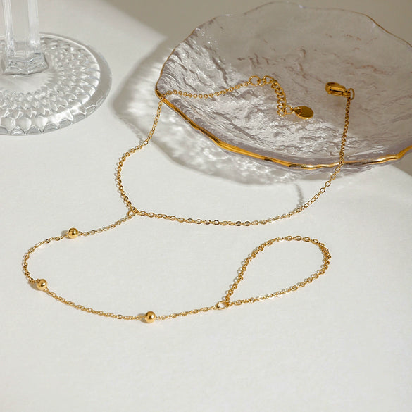 Wholesale Women's Geometric Stainless Steel Jewelry With 18K Gold Electroplated Simple Clip Bead Chain And Finger Chain In Joker Trend