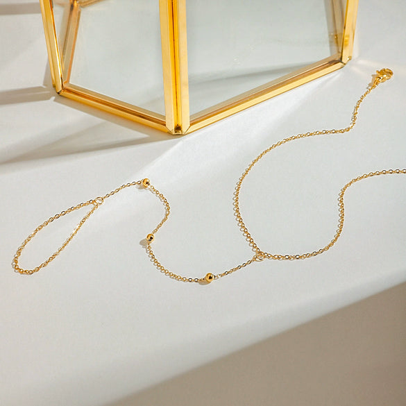 Wholesale Women's Geometric Stainless Steel Jewelry With 18K Gold Electroplated Simple Clip Bead Chain And Finger Chain In Joker Trend