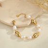 Wholesale Women's Geometric Stainless Steel 18K Electroplated Baroque Pearl Metal Beaded Bracelet