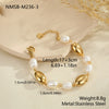 Wholesale Women's Geometric Stainless Steel 18K Electroplated Baroque Pearl Metal Beaded Bracelet