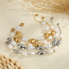 Wholesale Women's Geometric Stainless Steel 18K Electroplated Baroque Pearl Metal Beaded Bracelet