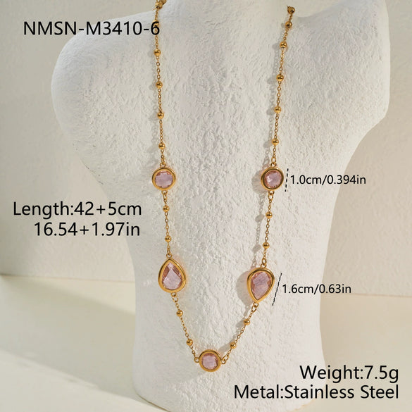 Wholesale Women's Geometric Stainless Steel 18K Electroplated Beaded Clavicle Chain Jewelry