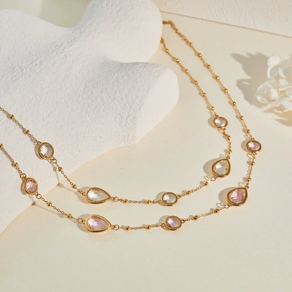Wholesale Women's Geometric Stainless Steel 18K Electroplated Beaded Clavicle Chain Jewelry