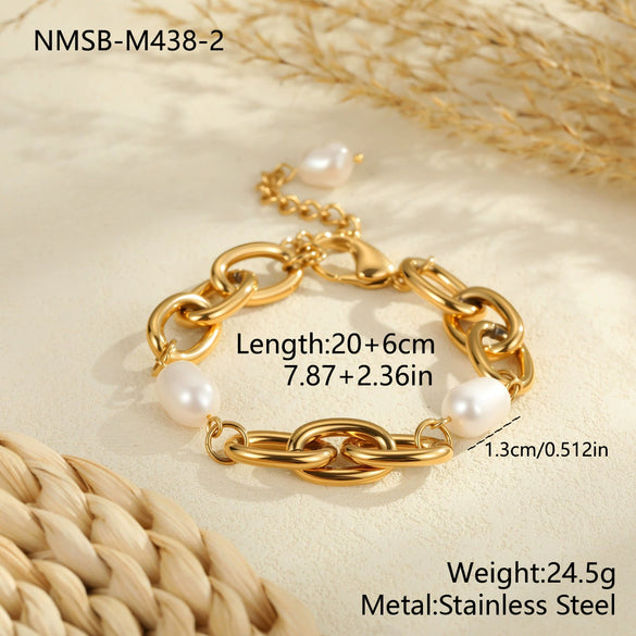 Wholesale Women's Geometric Stainless Steel 18K Electroplated Bracelet With Natural Freshwater Baroque Pearls