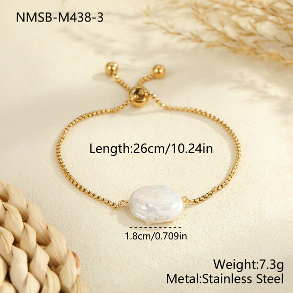 Wholesale Women's Geometric Stainless Steel 18K Electroplated Bracelet With Natural Freshwater Baroque Pearls