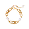 Wholesale Women's Geometric Stainless Steel 18K Electroplated Bracelet With Natural Freshwater Baroque Pearls