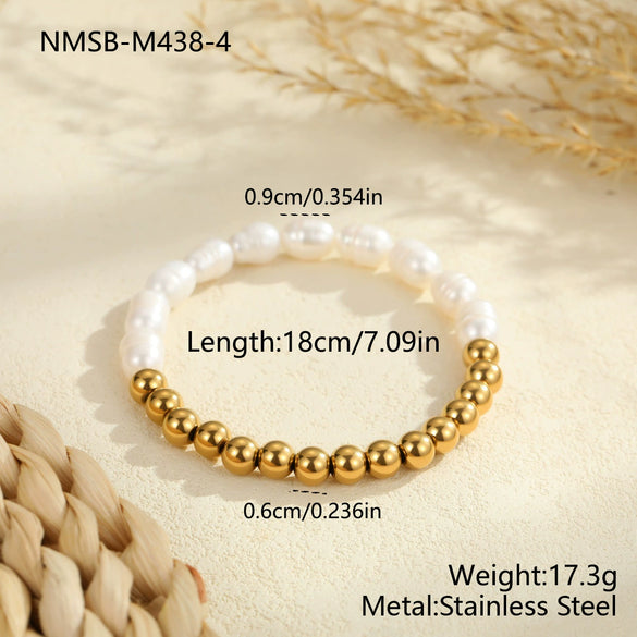 Wholesale Women's Geometric Stainless Steel 18K Electroplated Bracelet With Natural Freshwater Baroque Pearls