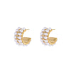 Wholesale Women's Geometric Stainless Steel 18K Electroplated Cshaped Pearlencrusted Earrings Retro Jewelry