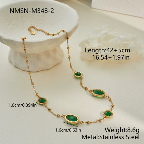 Wholesale Women's Geometric Stainless Steel 18K Electroplated Gemstoneedged Bead Chain Clavicle Chain Jewelry